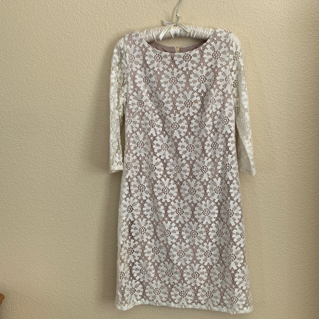 Vince Camuto Cream And Nude Stretch Lace Dress